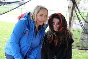 (from left) LYS' Gillian Boland with 'Mystic Meg' at the Garryowen Youth Project's Halloween Fair 