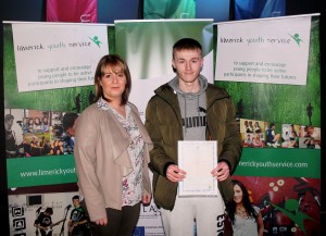 (from left) Evelyn O'Keeffe-Sheehan, LCETB presented Mark Payne with Leaving Cert Applied Accreditation. 